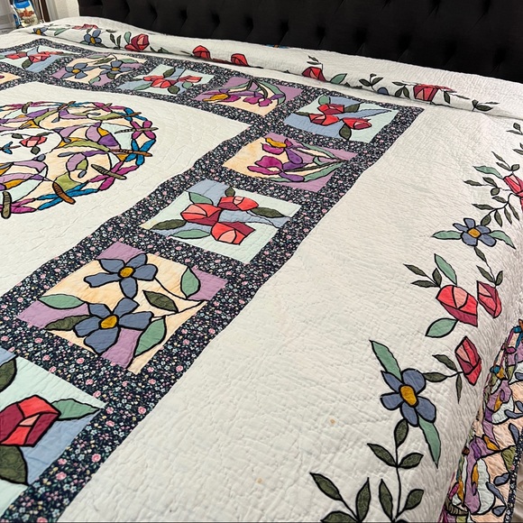 Limited Edition Quilt Floral And Dragonfly Stain Glass Window Style King Size - Picture 10 of 16